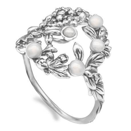 PRETTY NATURAL PEARL AND MARCASITE STERLING SILVER RING FROM JAPAN
