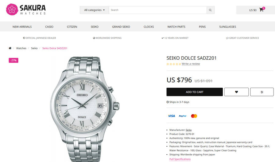 Seiko Dolce Titanium Men's Solar Watch (JDM)
