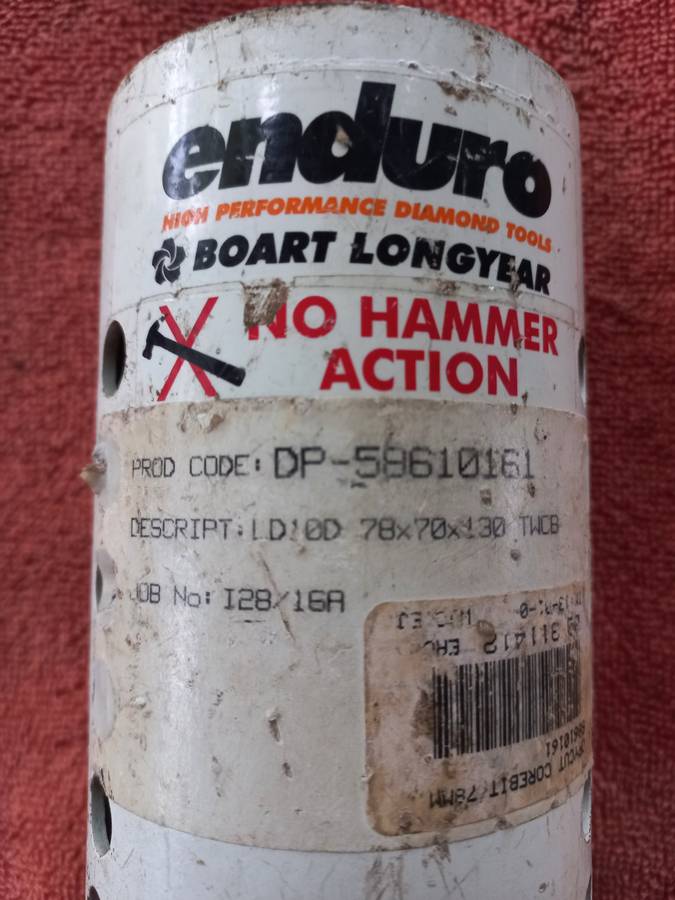 Core drill dry-cut diamond tipped 78mm x 130mm (unused)