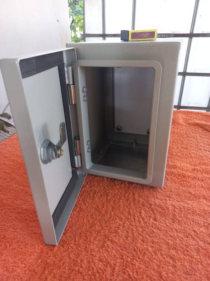 Weatherproof lockable electrical steel box - see description for sizes