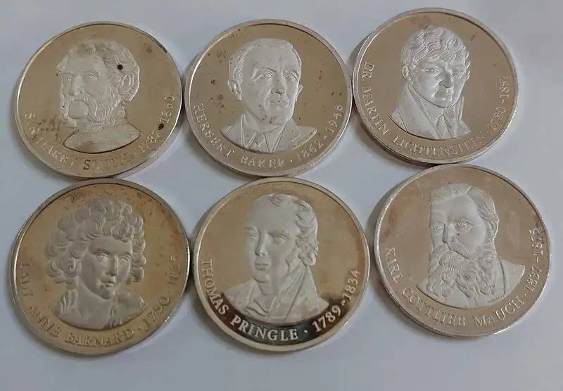 6 Sterlling Silver coins Pioneers of Southern Africa Historical Mint 1 Bid  weight 119 grams