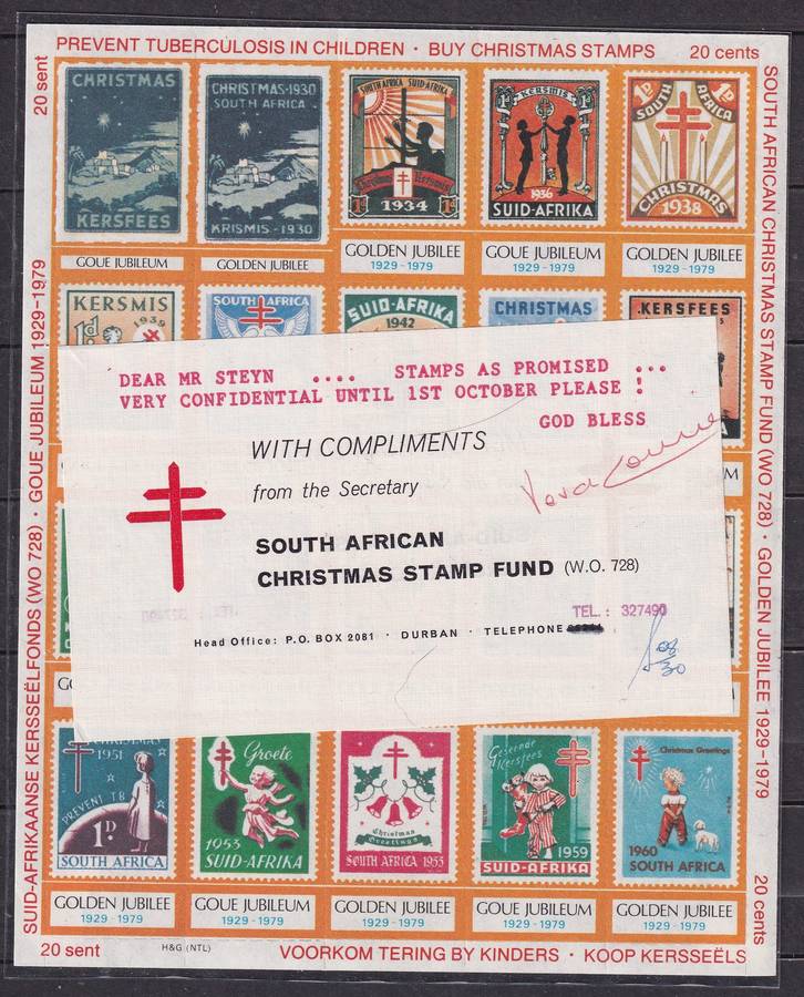 South Africa 1979 Christmas stamp sheet , MNH