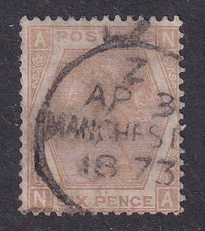 GB 1872-73 QV 6d pale chestnut , plate 11, used                (SG 123, CV £125)
