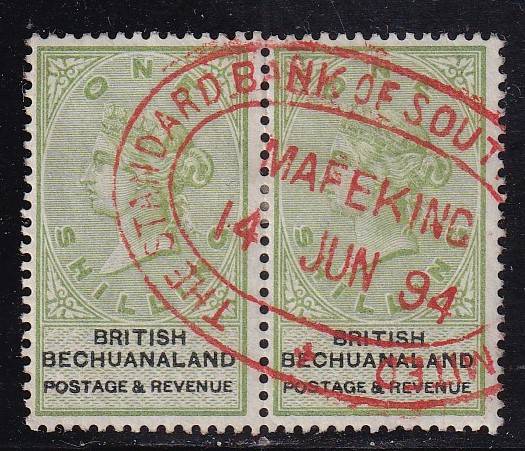Bechuanaland (British) 1894 QV 1s revenue pair used at Mafeking, used                  (BF 9)