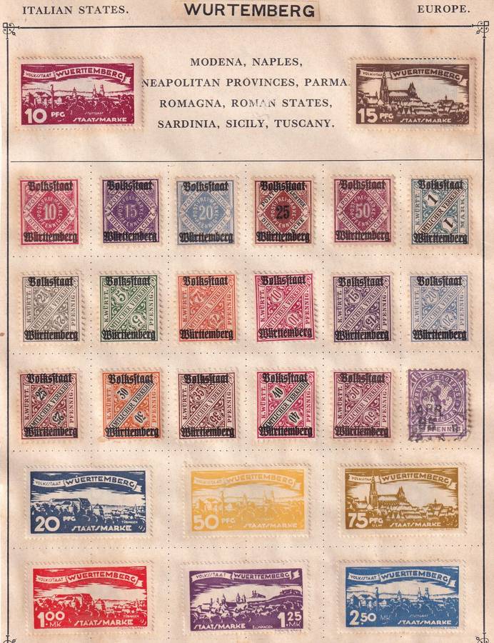 Germany Wurttemberg part sets, used           (2 X SCANS, stamp adherence to paper)