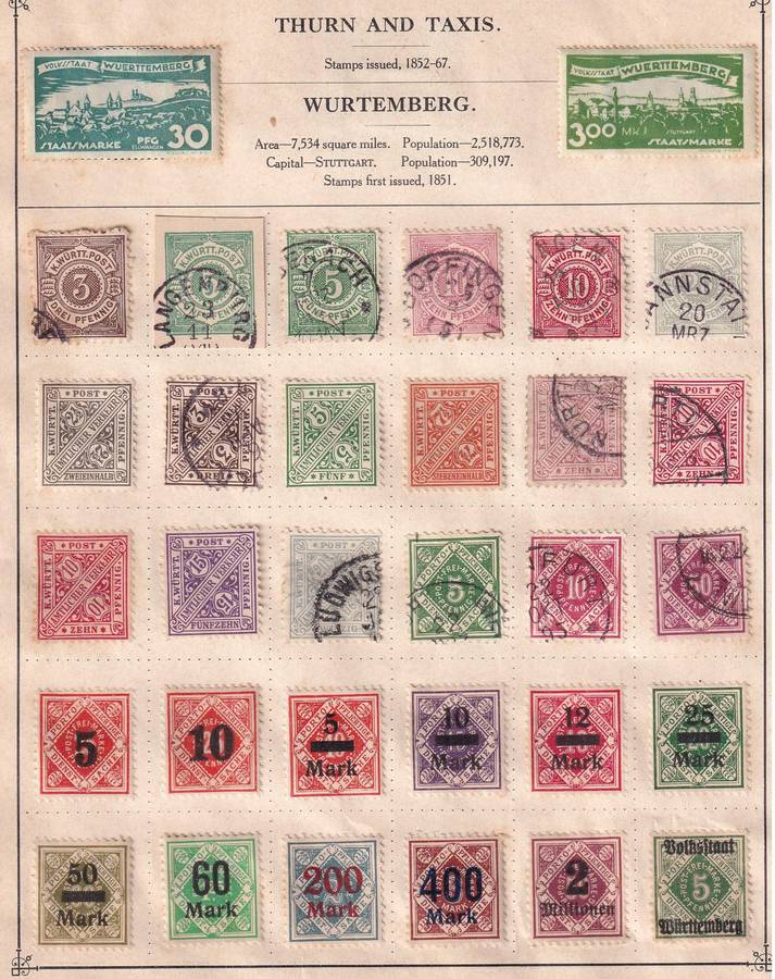 Germany Wurttemberg part sets, used           (2 X SCANS, stamp adherence to paper)