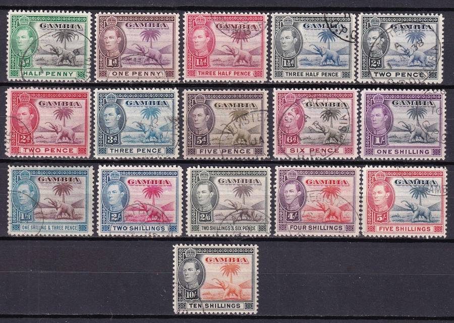 Gambia 1938-46 KG VI complete sets, used                   (SG 150-161, CV £35)
