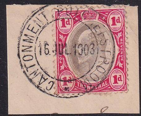 Transvaal 1903 Potchefstroom Cantonment  postmark on piece, (Putzel R, 1st Office (1903-1914)