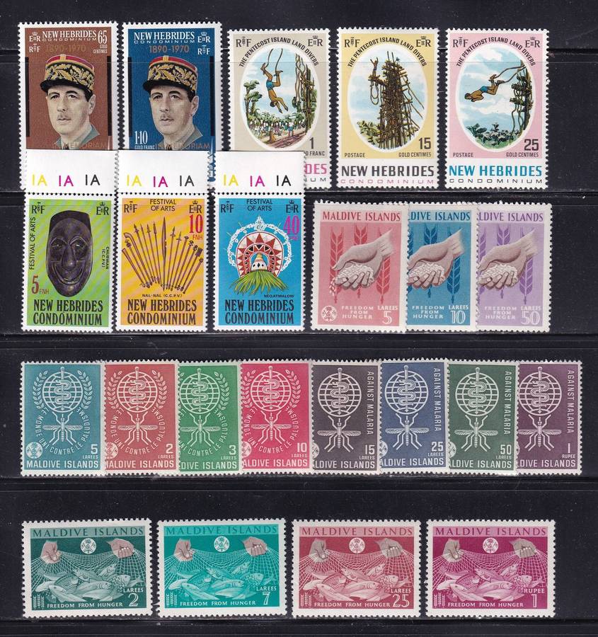 Maldives & New Hebrides part sets, MNH & M/H          (2 X SCANS)