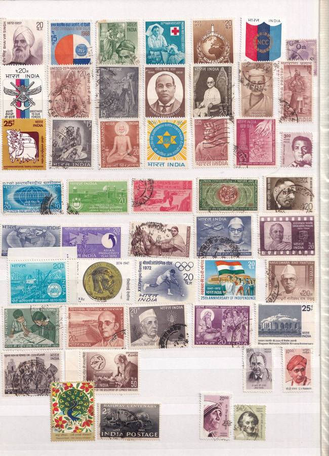 Red 15 page album with India stamps , M/H & used          ( good used condition with faults)