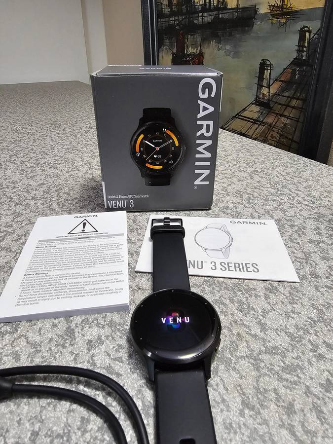 Garmin Venu 3 GPS Smart Watch 45mm Slate Stainless Steel Bezel with Black Case and Silicone Band