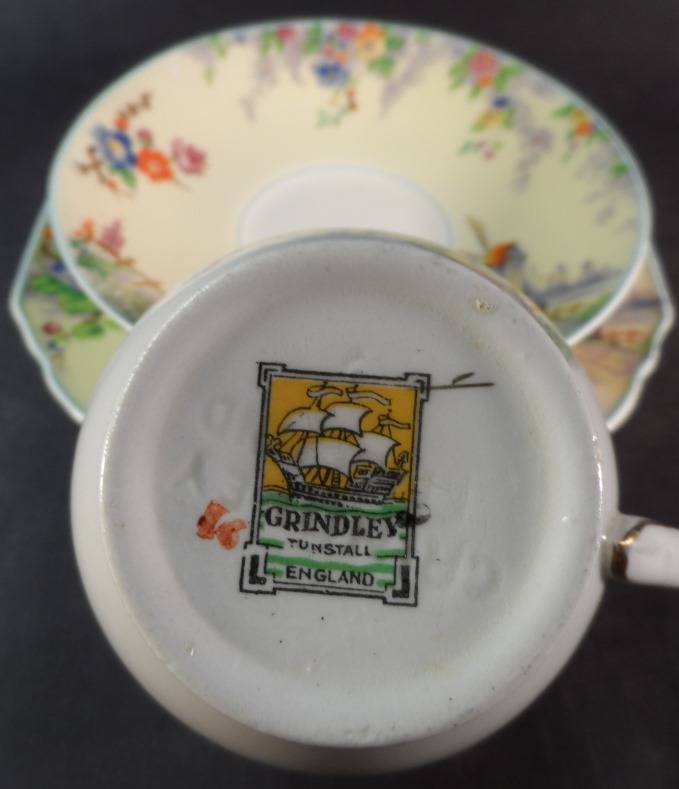 GRINDLEY TUNSTALL PORCELAIN TEA / COFFEE TRIOS  ' THE OLD MILL '