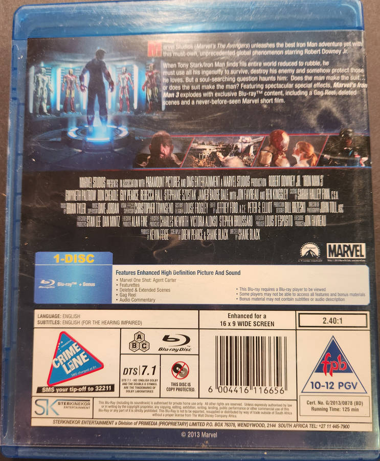 Iron Man 3 (Blu Ray)