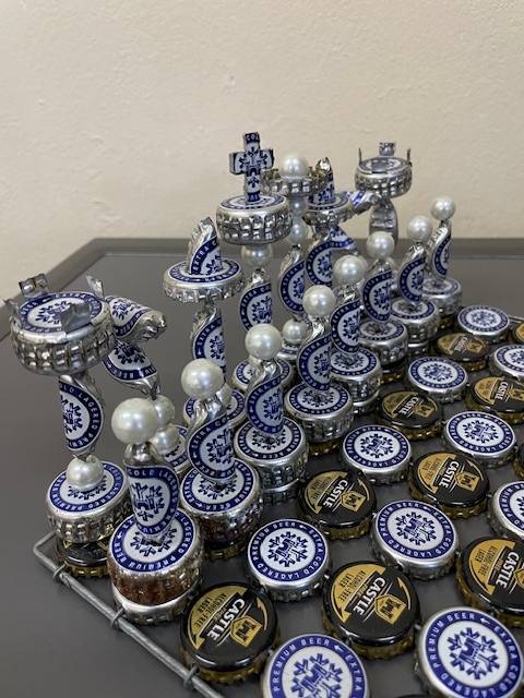 Handmade Chess Set - made from beer bottle tops -magnetic