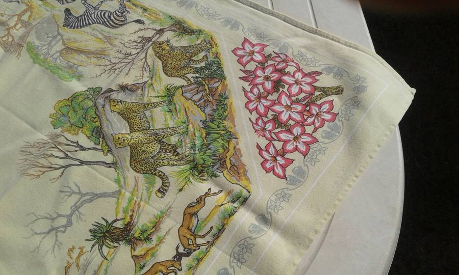 Tablecloth with a Kruger National Park theme.