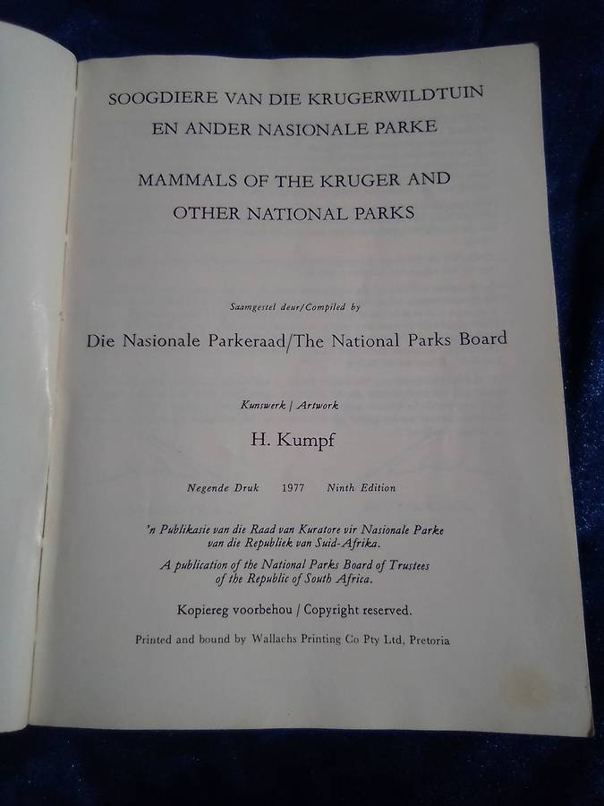 Soogdiere/Mammals  Ninth edition.  1977.Soft cover.