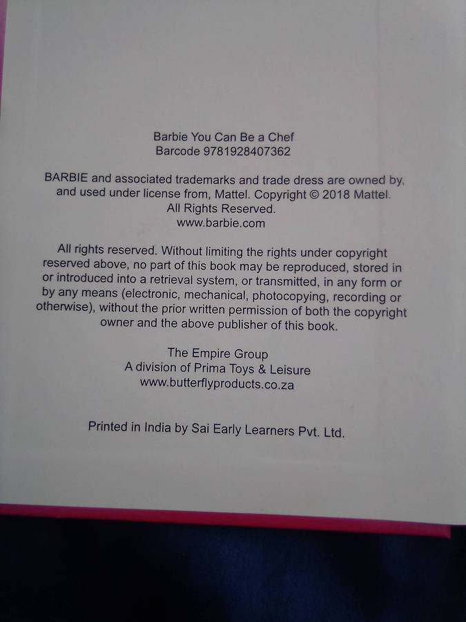 "Barbie.  You can be a Chef". Hard cover.