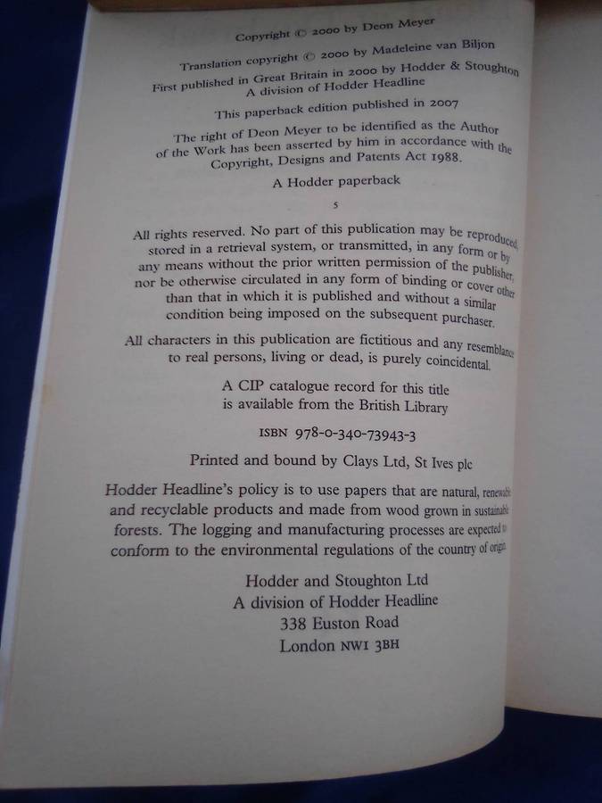 "Dead at Daybreak"  Deon Meyer.  Soft cover.