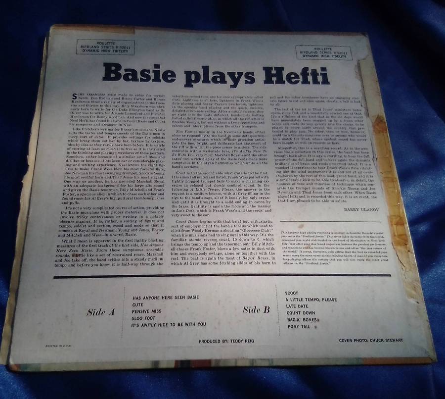 L.P.  Basie plays Hefti.   Cover: Very good.  L.P. Very good.