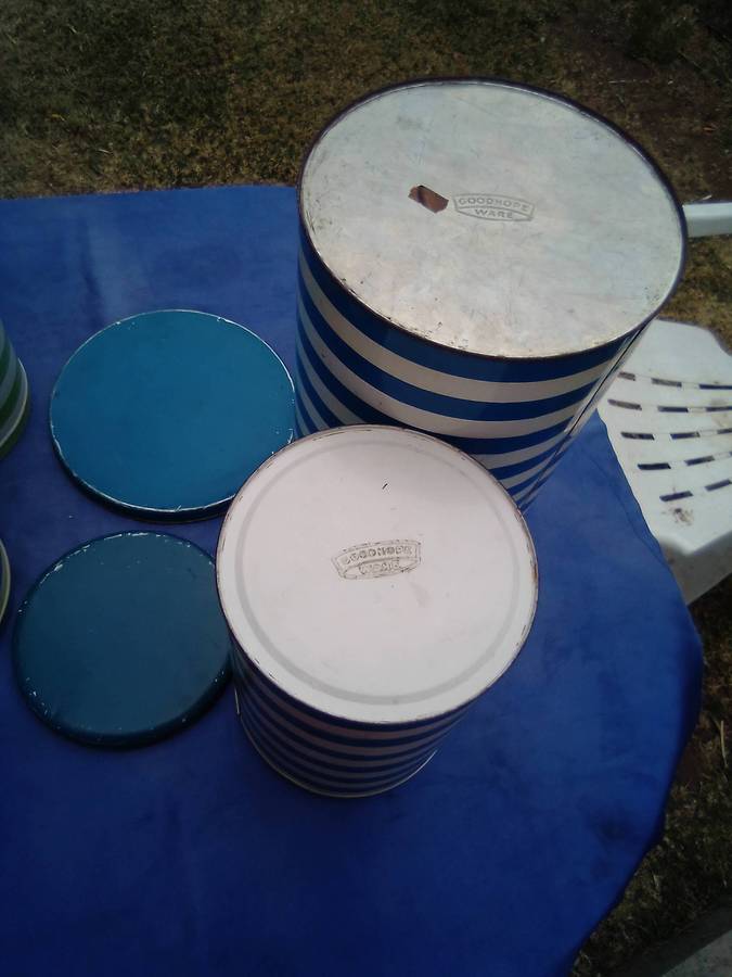 Joblot striped tins.  Two are Good hope Ware.