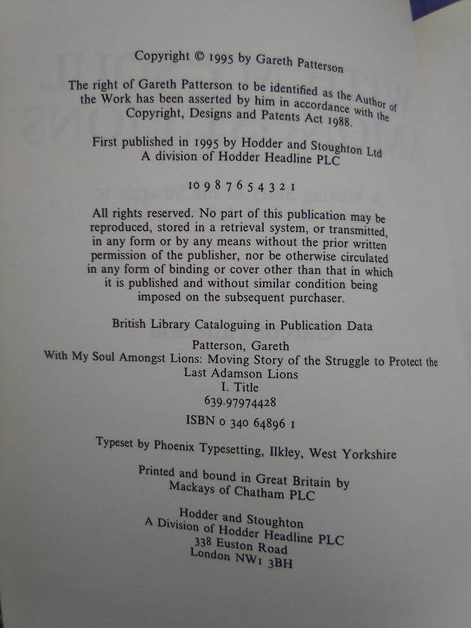 "With my Soul Amongst Lions". Hard cover.