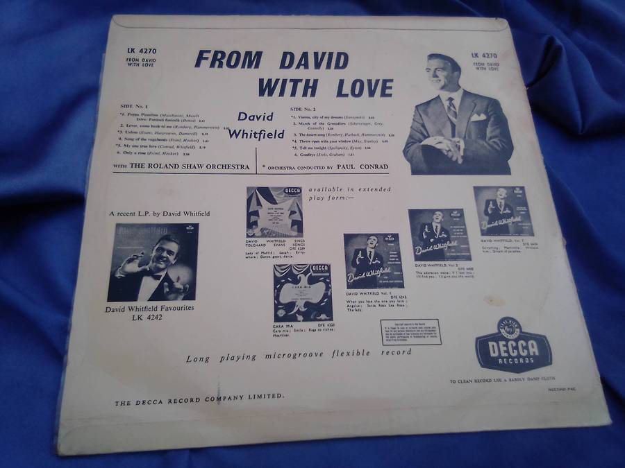 L.P.  From David with Love.  David Whitfield.   Cover:  Very good.  L.P.: Very good.