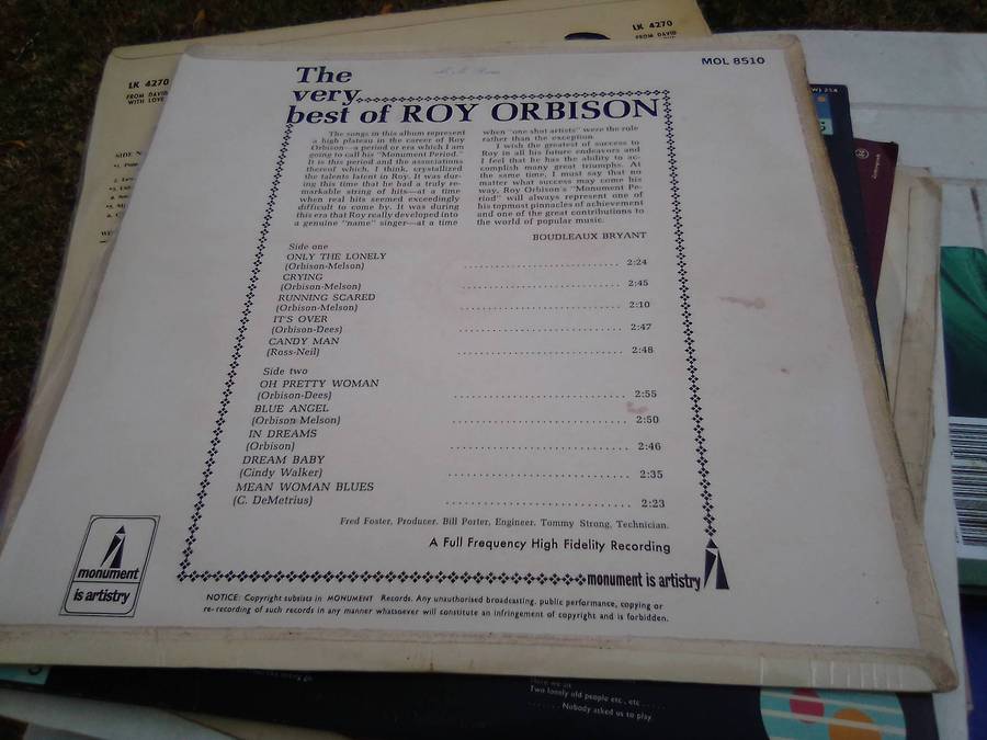L.P.  The Very Best of Roy Orbison.   Cover:  Very good.  L.P.: Very good.