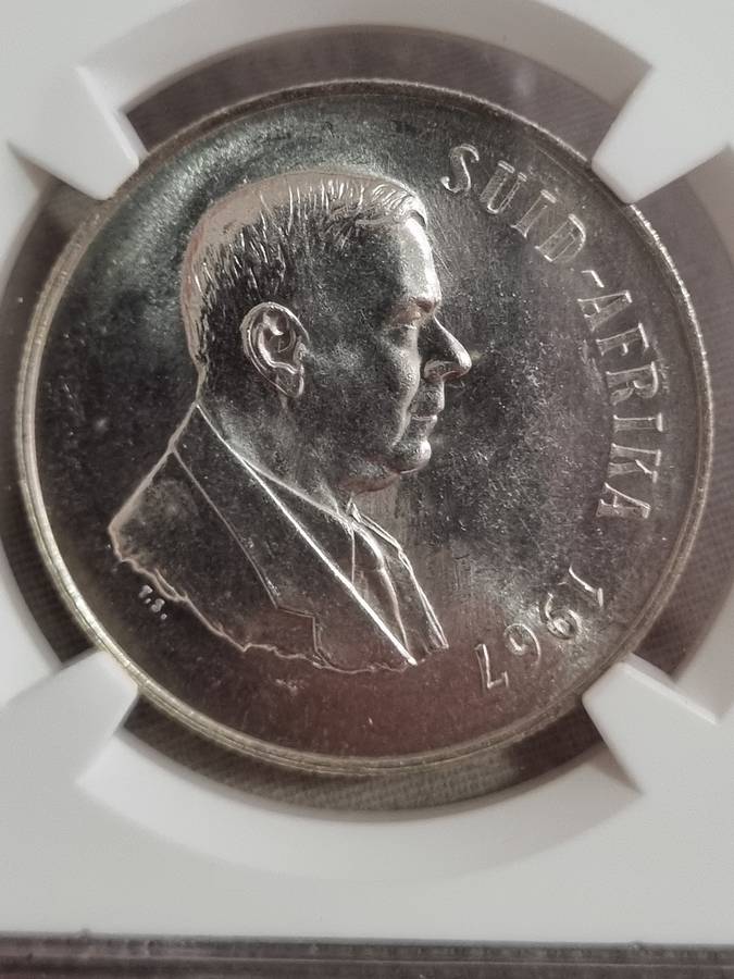 South Africa: 1967 Silver R1 Afrikaans NGC MS62