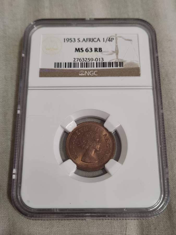 South Africa: 1953 Union Farthing NGC MS63RB