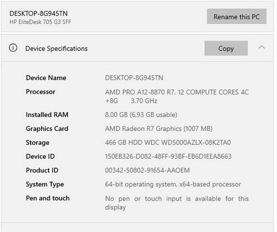 HP Elite Desk 705 G3 SFF - Dell Monitor - 8Gb RAM - 500Gb HDD - KB & Mouse