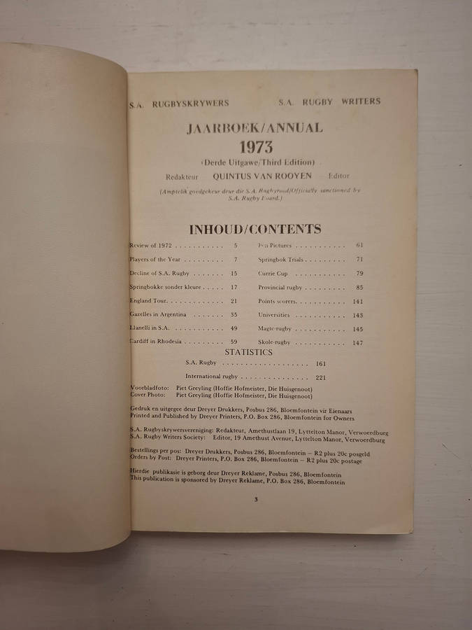 1973 SA Rugby Annual /1973 Rugby Jaarboek