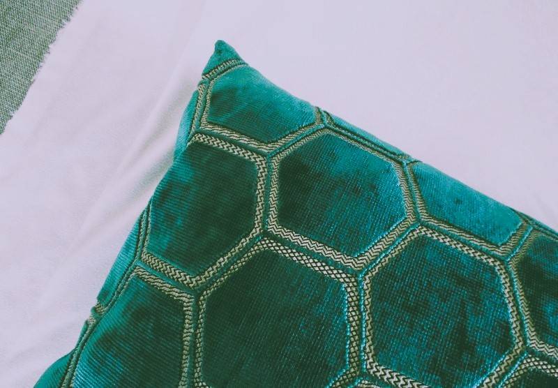 Elegant large Designers Guild textured velvet cushion with duck feather inner (original price R1599)