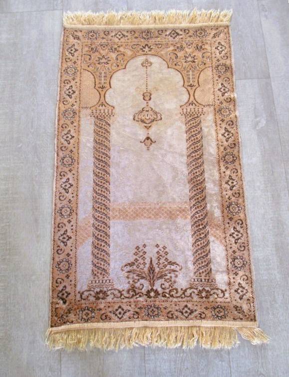 A light weight, machine made  Turkish prayer mat depicting Mosque interior - silk?