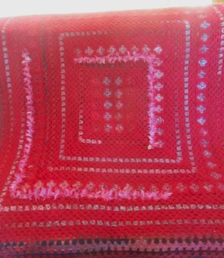 Artistic, unique, thick, fluffy hand crocheted wool blanket/throw