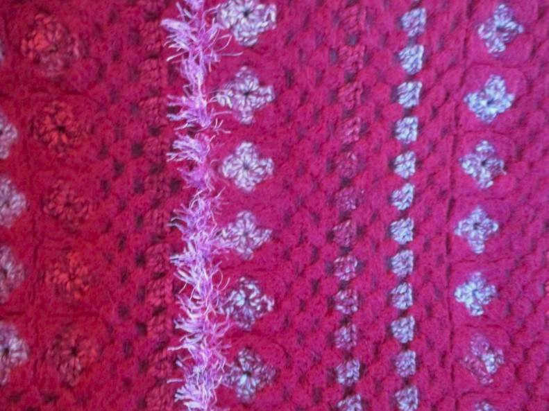 Artistic, unique, thick, fluffy hand crocheted wool blanket/throw