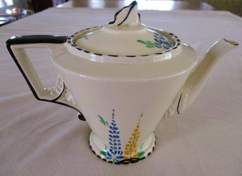 Rare 1930's Art Deco Burleigh Ware Zenith teapot with blue and yellow lupins