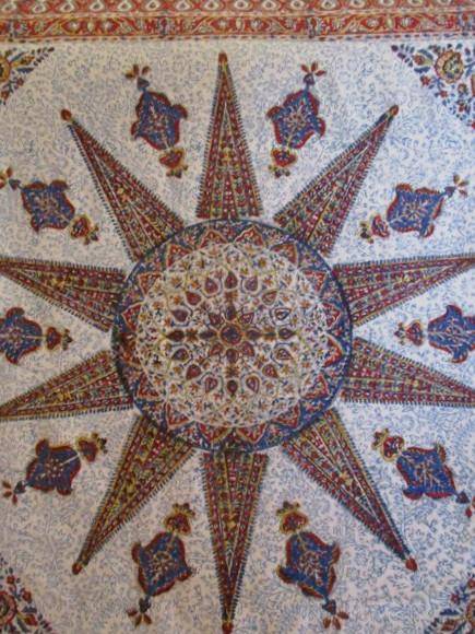 Large vintage hand blocked (natural dyed) Iranian Mostata Ghalamkar  cloth - signed