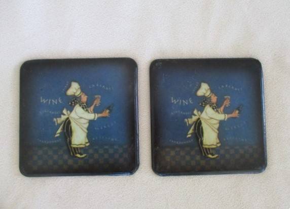 A set of six charming Chef coasters in holder
