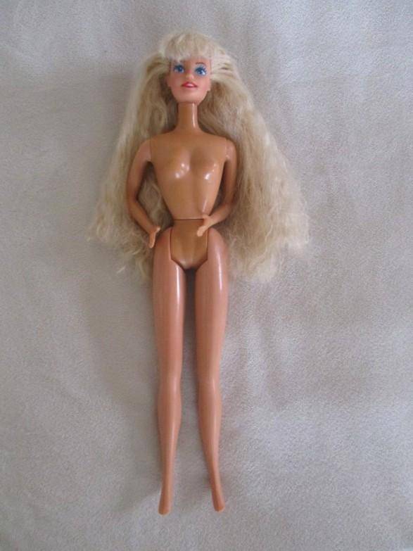 Beautiful Mattel Barbie with crimped hair in lingerie plus gown and PJ - knees bend