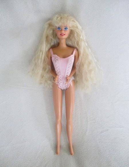 Beautiful Mattel Barbie with crimped hair in lingerie plus gown and PJ - knees bend
