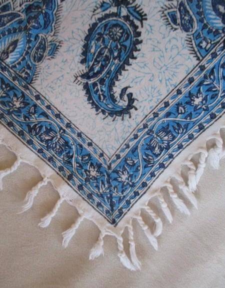 Two beautiful square hand blocked (natural dyed) Iranian Ghalamkar Tale cloths - paisley & floral