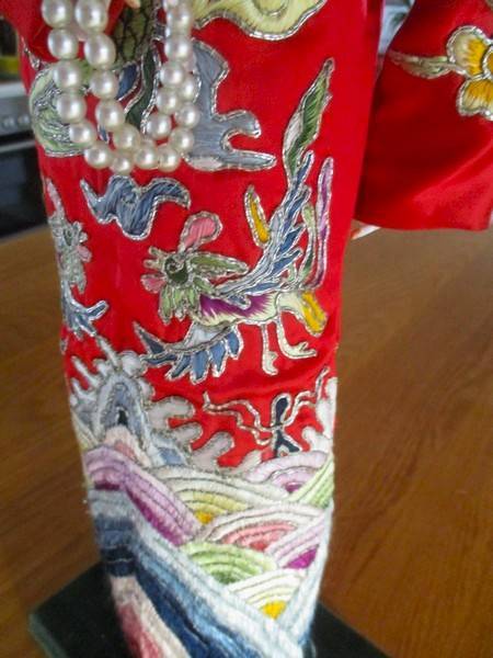 Exceptionally large vintage Chinese Peking Opera doll with exquisitely embroidered outfit