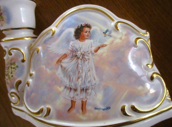 Limited edition porcelain "Circle of Light" Angel candlestick - First issue - "Faith" - signed