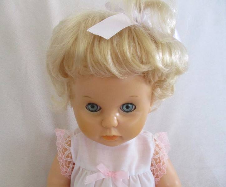 Beautiful Vintage 44cm tall First Love drink and wet doll in original dress