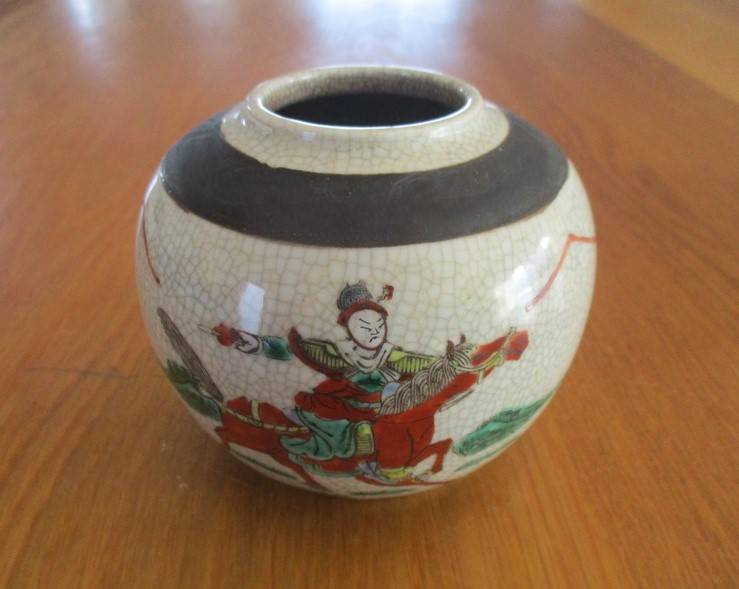 Vintage signed oriental crackle glaze ginger jar - no lid - lovely posy vase!