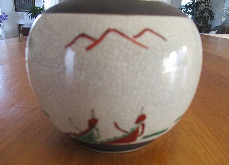 Vintage signed oriental crackle glaze ginger jar - no lid - lovely posy vase!