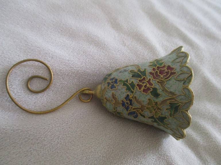 Beautiful cloisonne style bell on stand - very decorative