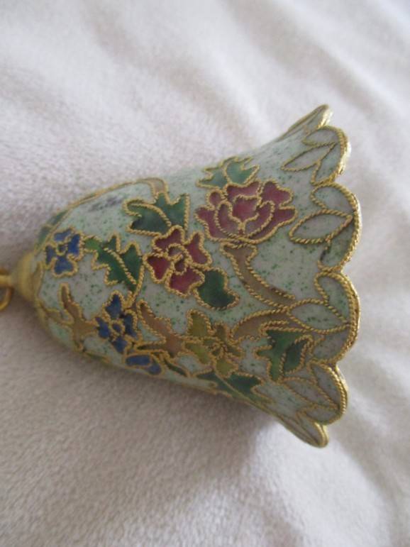 Beautiful cloisonne style bell on stand - very decorative