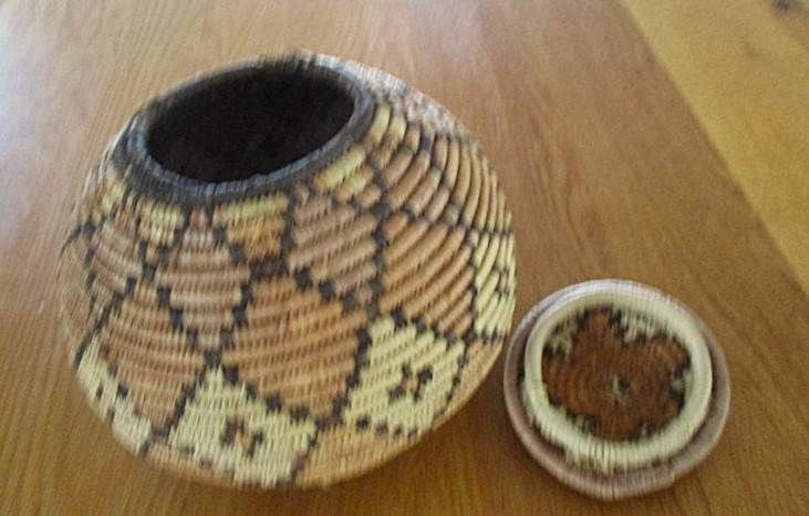 Two vintage, expertly woven lidded snake charmer's baskets in great condition