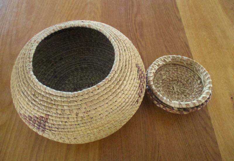 Two vintage, expertly woven lidded snake charmer's baskets in great condition